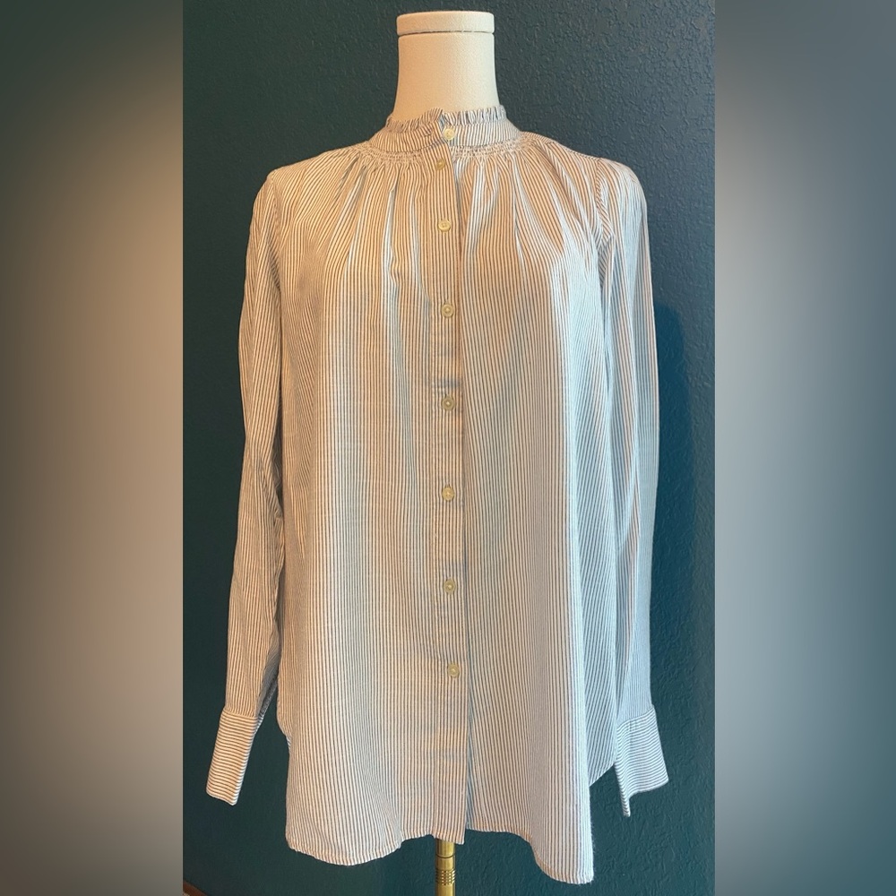 Loft long sleeve button down top gray and white XS